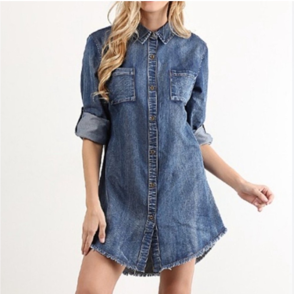 LARA Denim Oversized Button-Up Shirt Dress